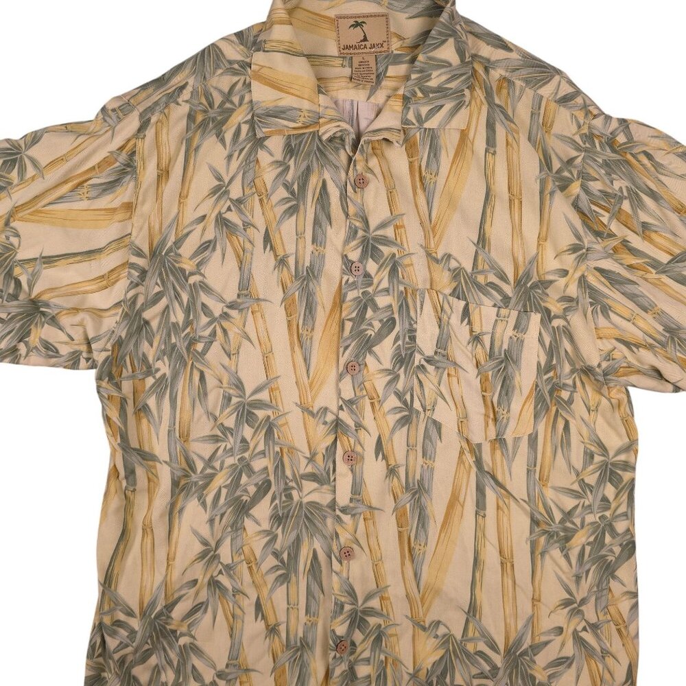 Jamaica Jaxx Mens Bamboo Print Short Sleeve Shirt L 100% Silk Hawaiian